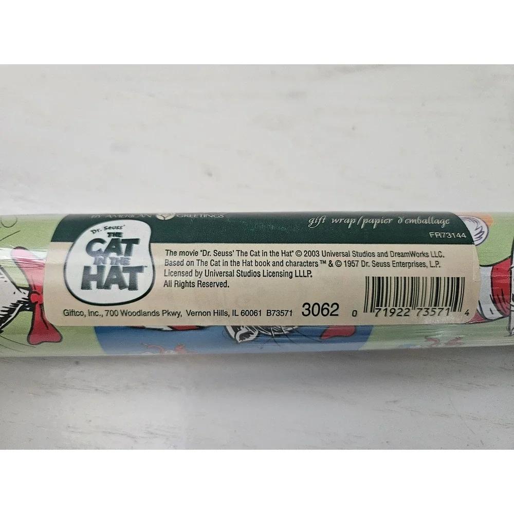 VTG The Finishing Touch Dr. Seuss Cat In The Hat Gift Wrapping Paper Roll **READ